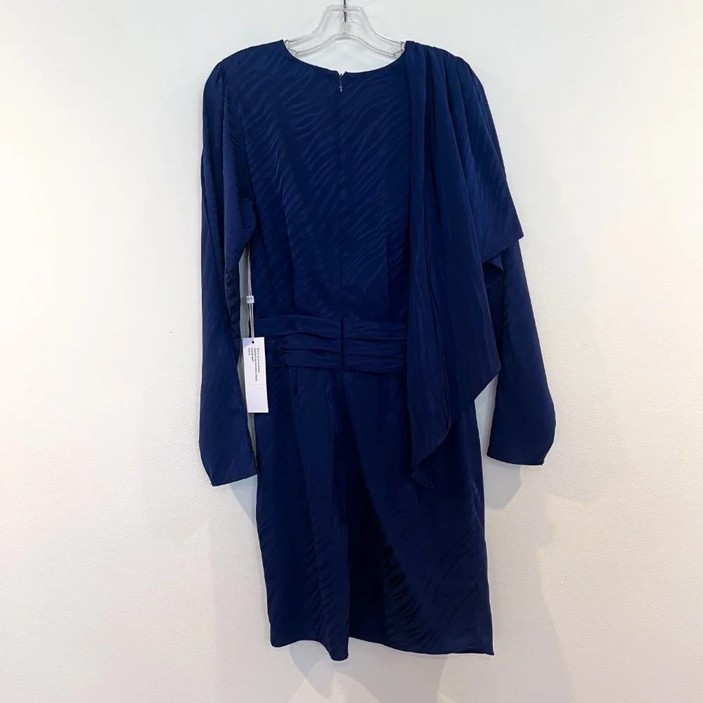Ronny Kobo Shanaya Blue Zebra Animal Print Long Sleeve Draped Mini Dress M NWT - Picture 6 of 10